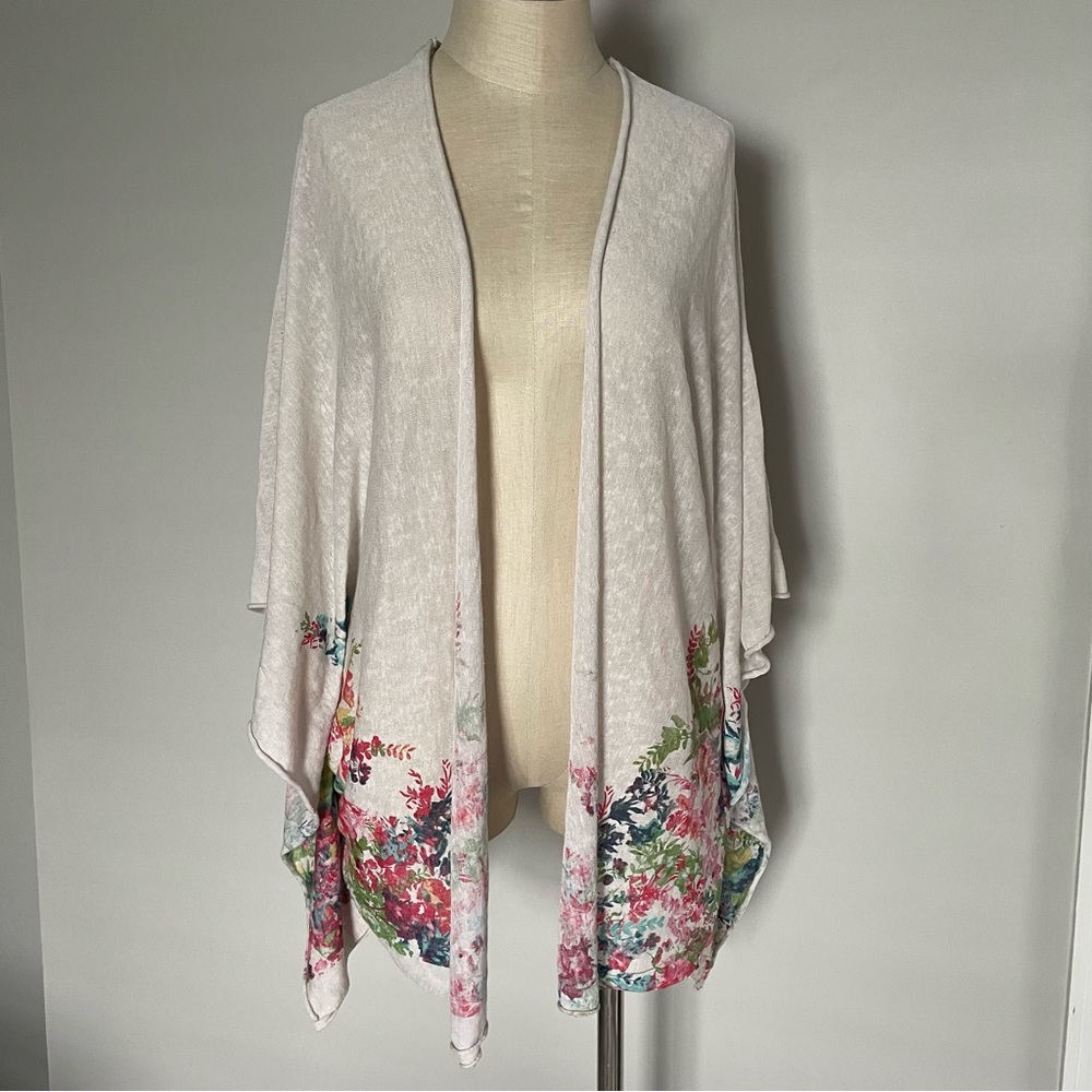 Elena Baldi cream floral open front kimono size L